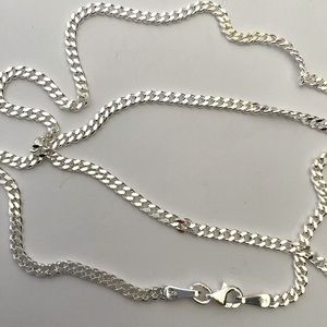 925 Silver 22” 4mm wide necklace 22 inches long cuban link links chain Unisex